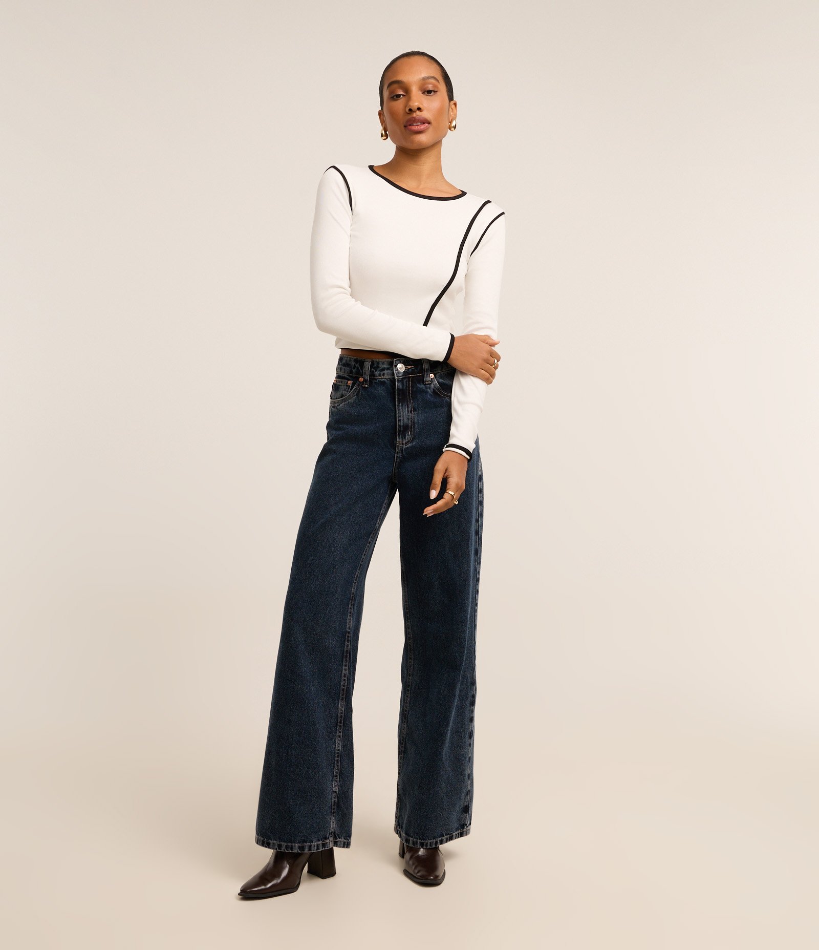 Blusa em Ribana com Vieses Contrastantes Branco 2