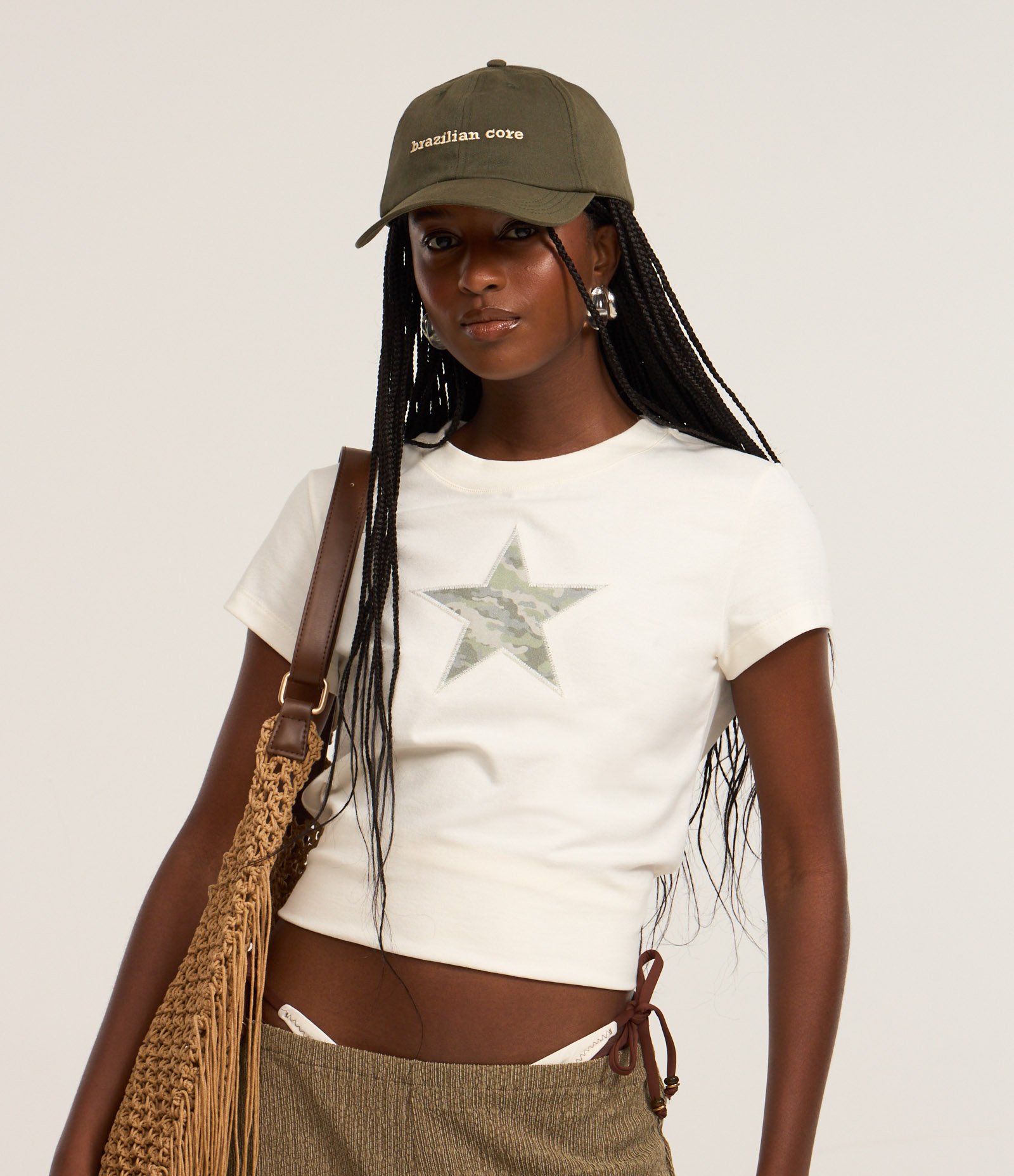 Blusa New T-shirt em Cotton com Estampa de Estrela Camuflada Branco 1