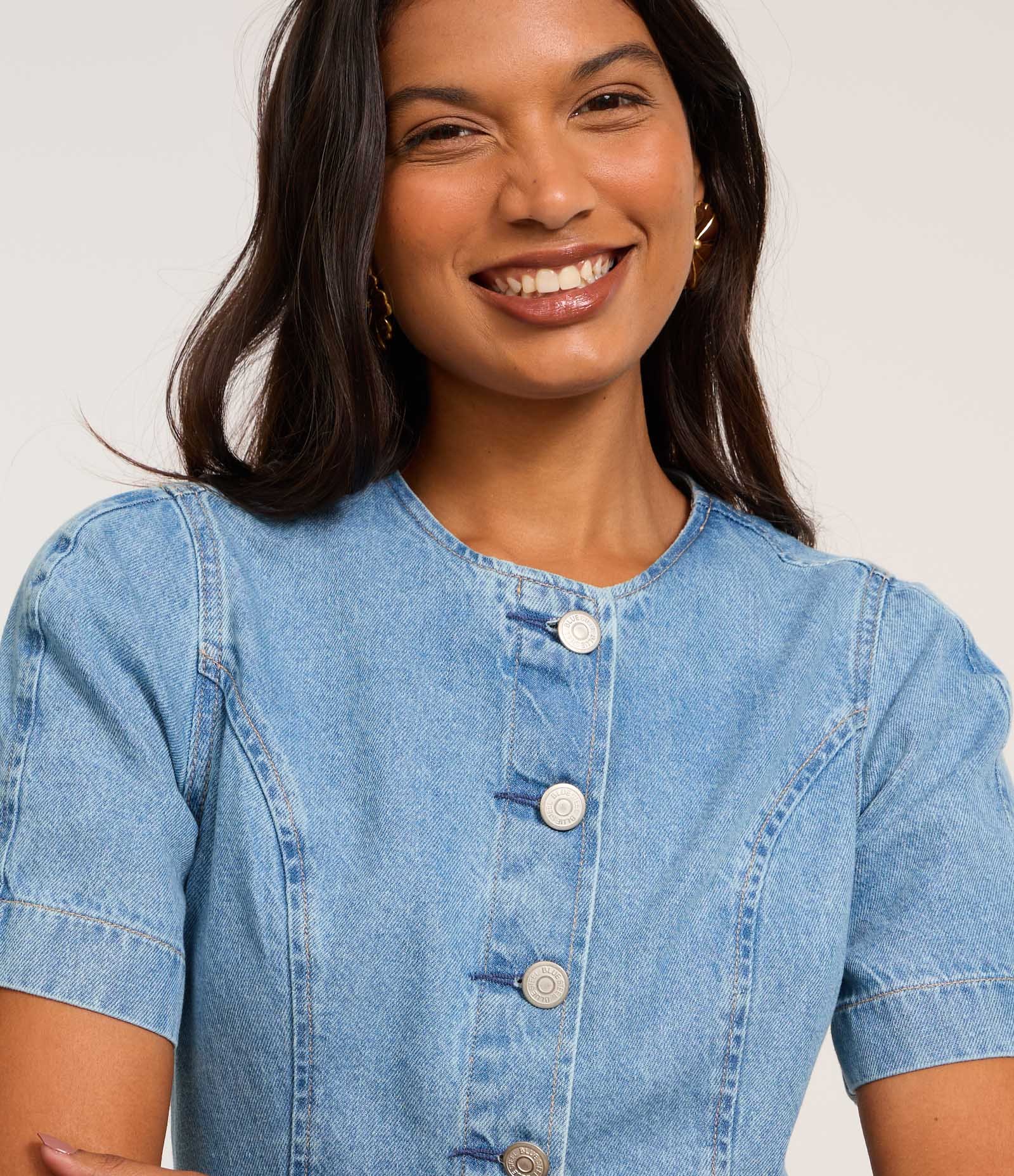 Vestido Curto em Jeans com Recorte Princesa Azul Médio 3