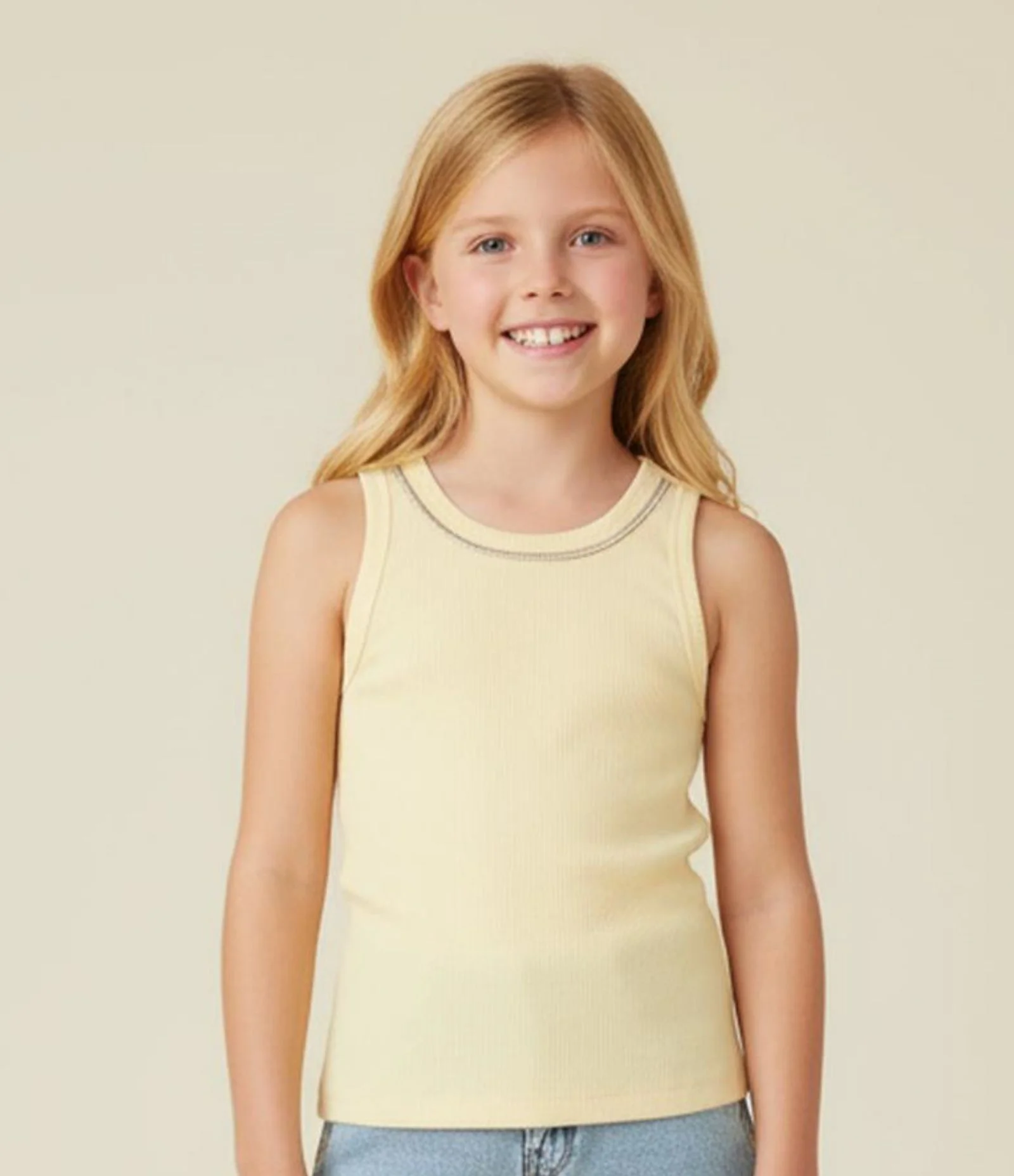 Regata Infantil em Ribana com Brilhos na Gola - Tam  5 a 14 Anos Amarelo 1