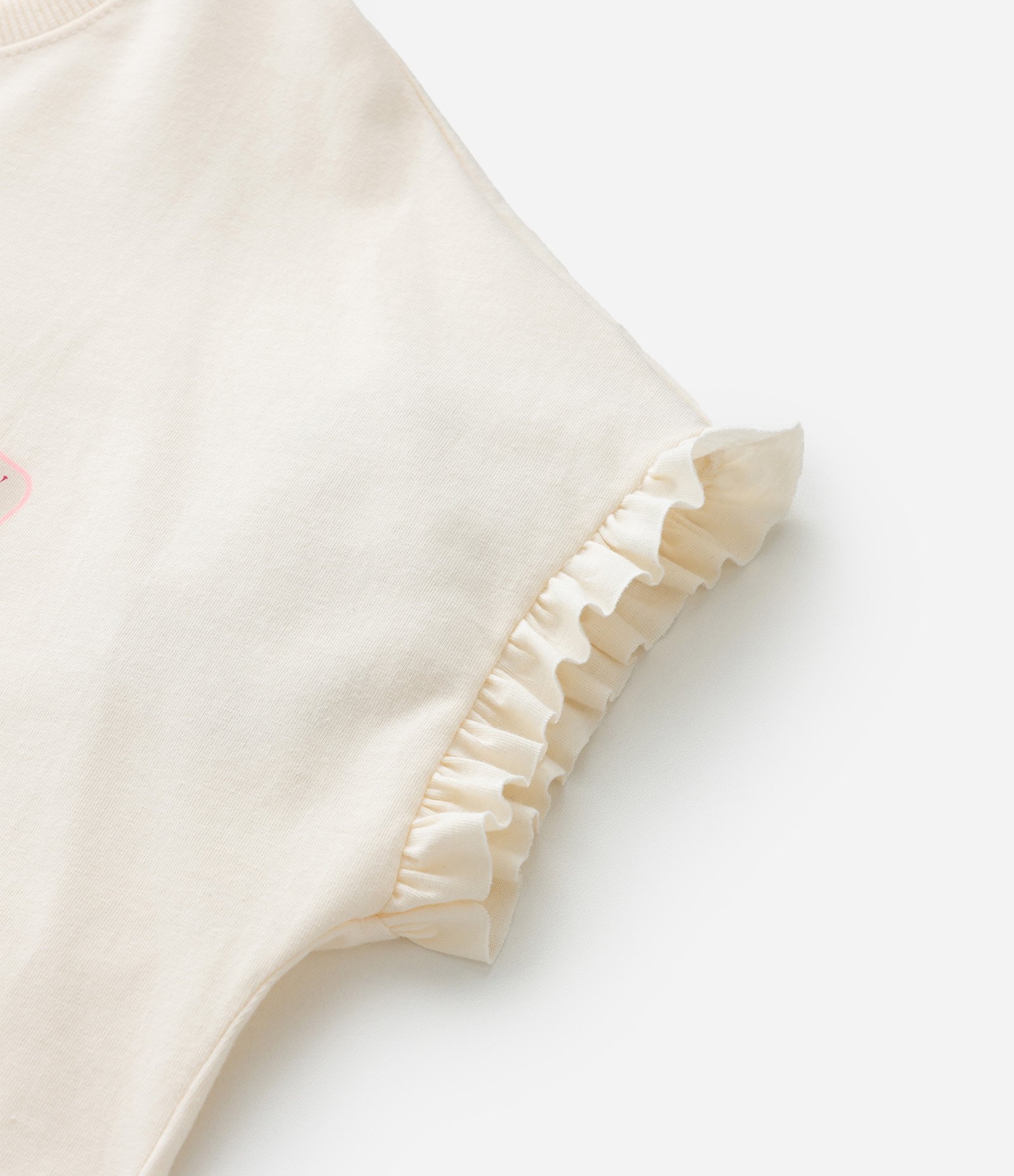 Camiseta Infantil Oversized com Estampa e Frufru - Tam 5 a 14 anos Bege 6
