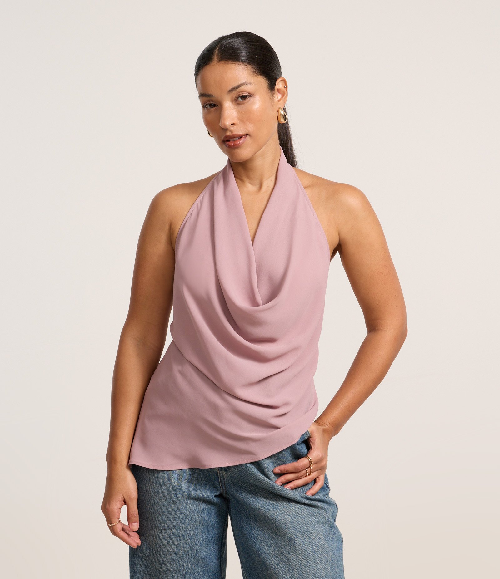 Blusa em Crepe Frente Única com Decote Degagê Roxo 1