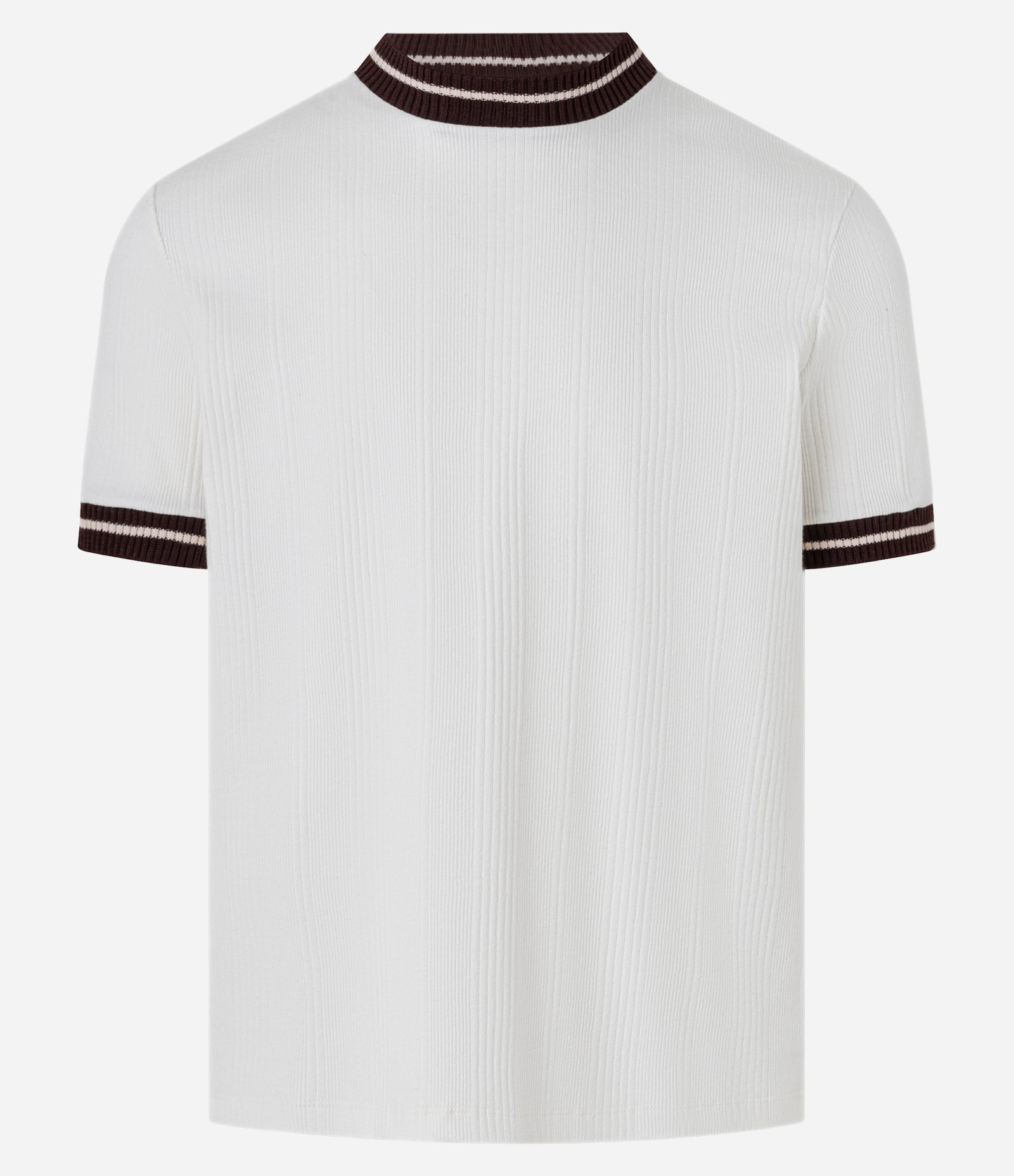 Camiseta em Algodão com Viés em Ribana Contrastante e Textura Vertical Branco 5