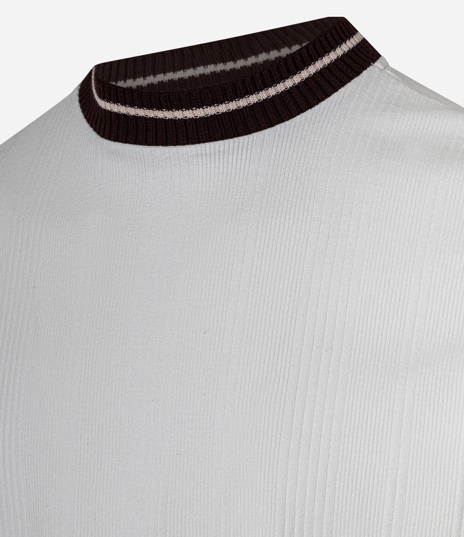 Camiseta em Algodão com Viés em Ribana Contrastante e Textura Vertical Branco 7