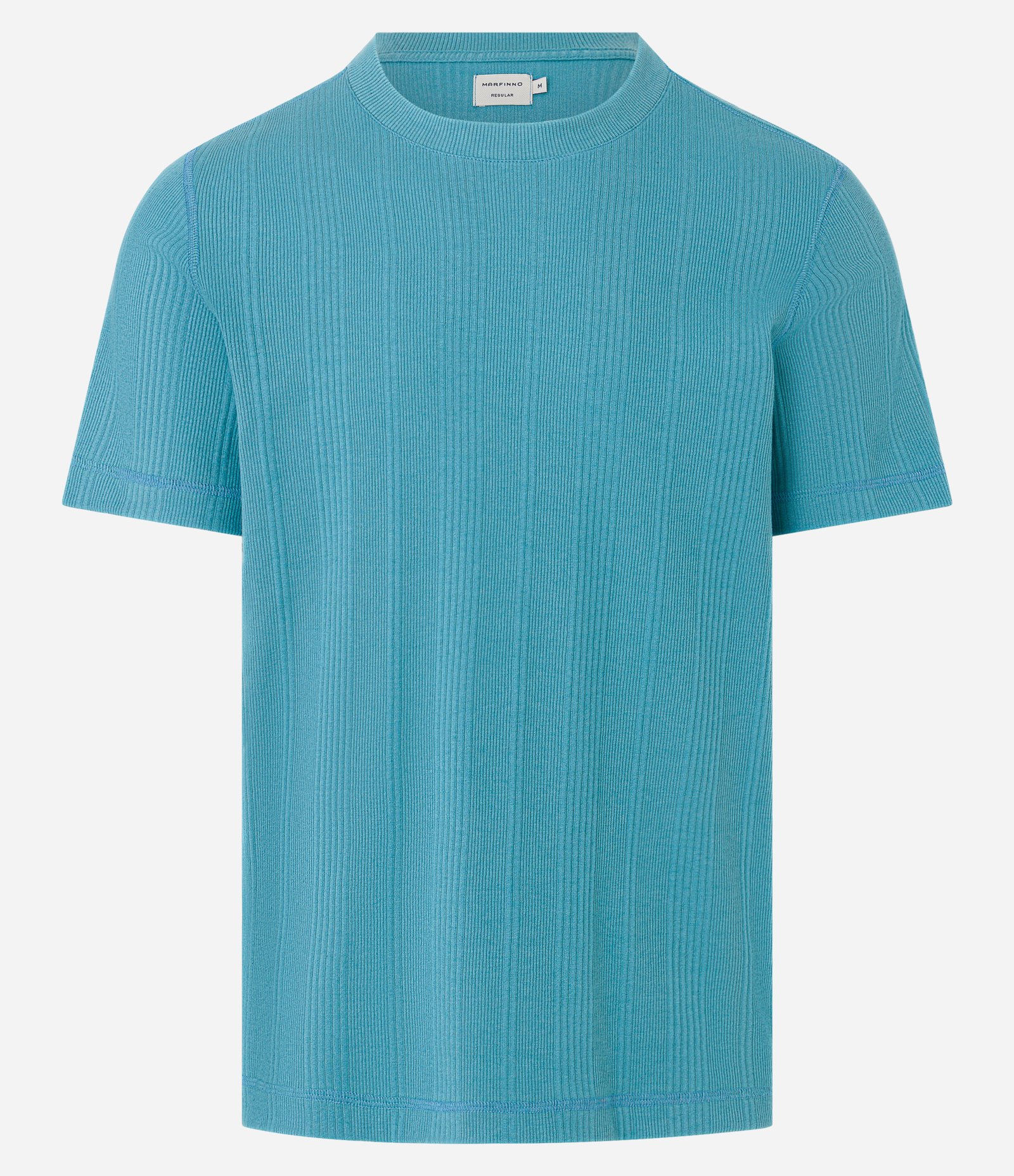 Camiseta Regular em Algodão com Textura Vertical Azul 5