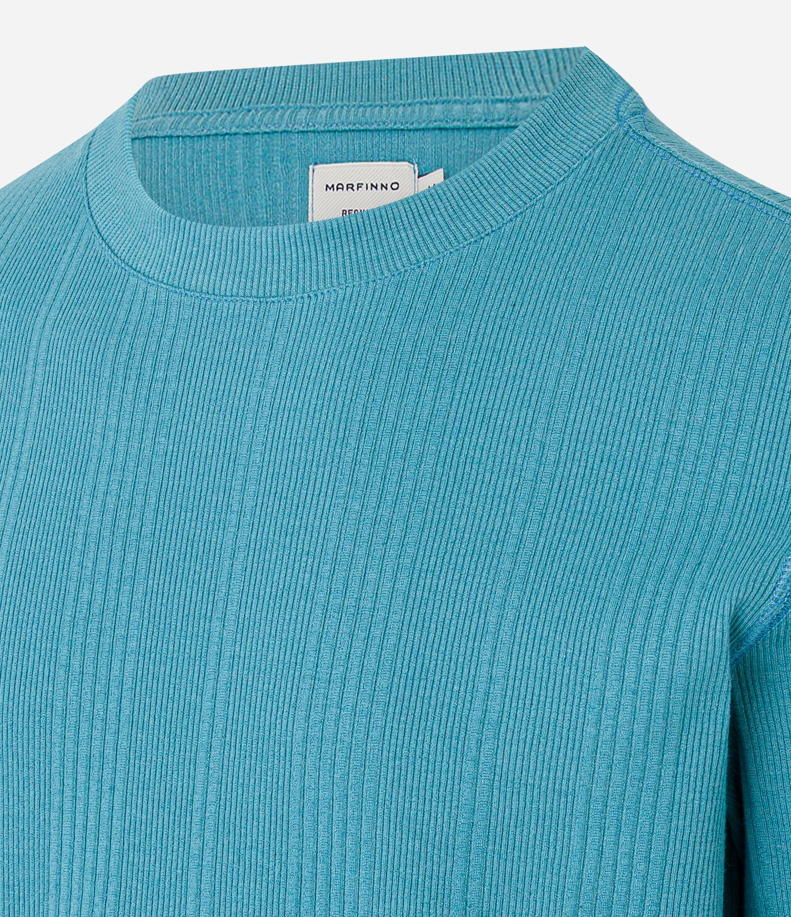 Camiseta Regular em Algodão com Textura Vertical Azul 6