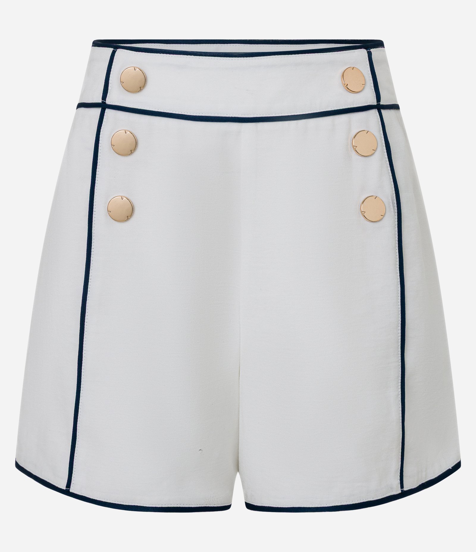 Short Alfaiatado em Crepe com Botões Metalizados e Viés Contrastante Branco Neve 5