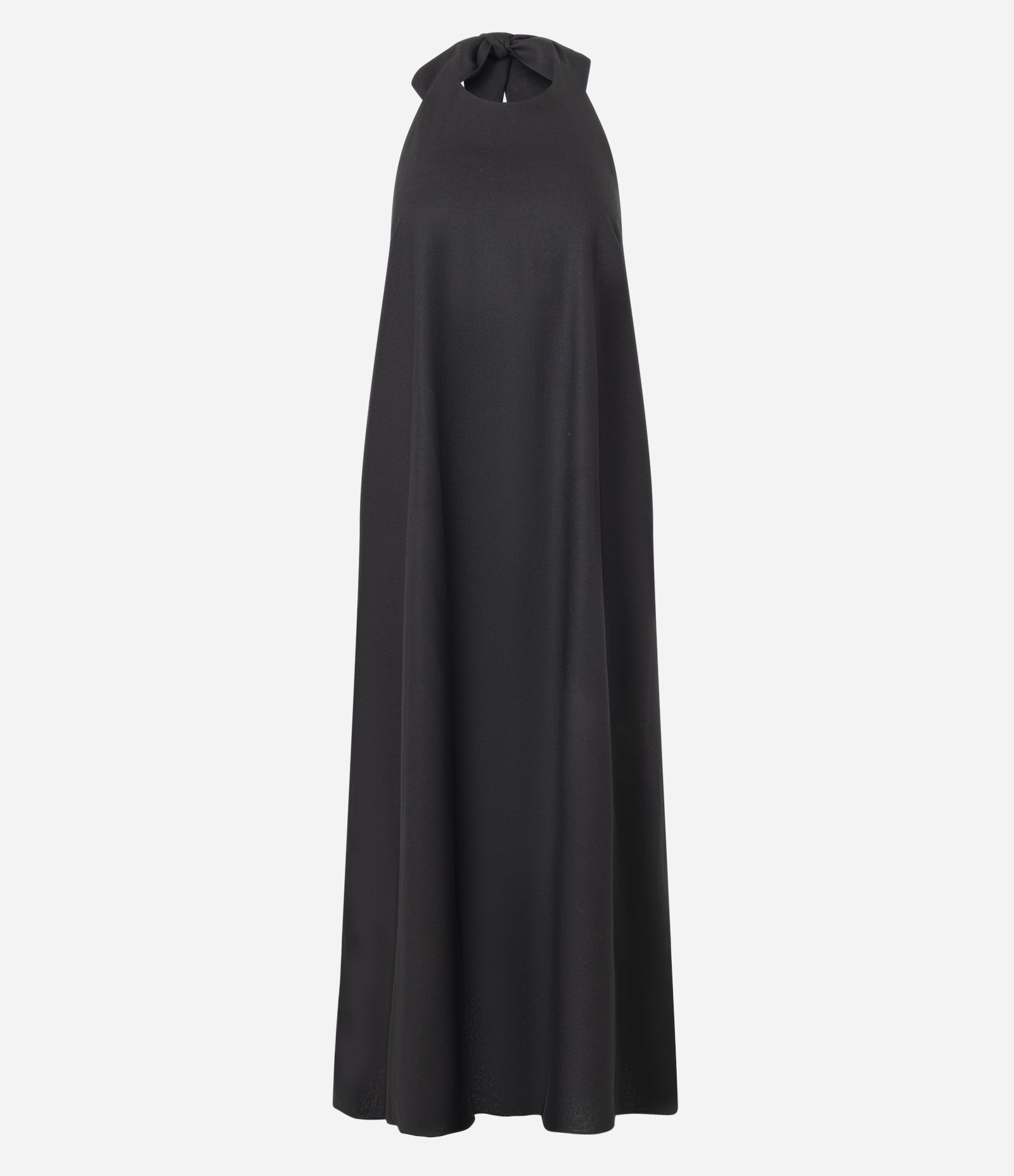 Vestido Evasê em Viscolinho com Amarração de Laço no Pescoço Preto 1