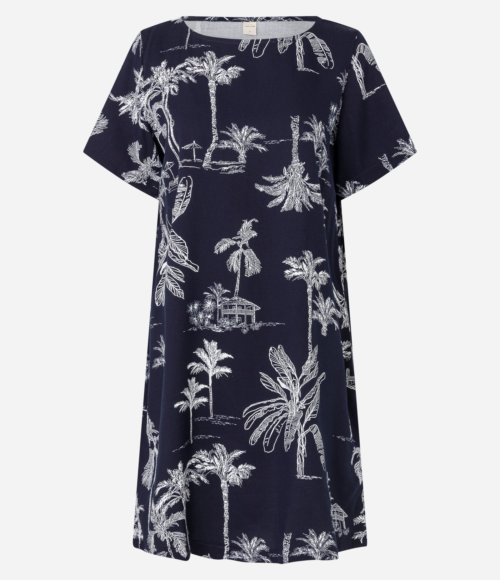 Vestido T-Shirt Reto em Viscose com Estampa Coqueiros Azul Marinho 5