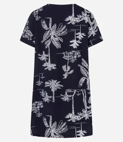 Vestido T-Shirt Reto em Viscose com Estampa Coqueiros