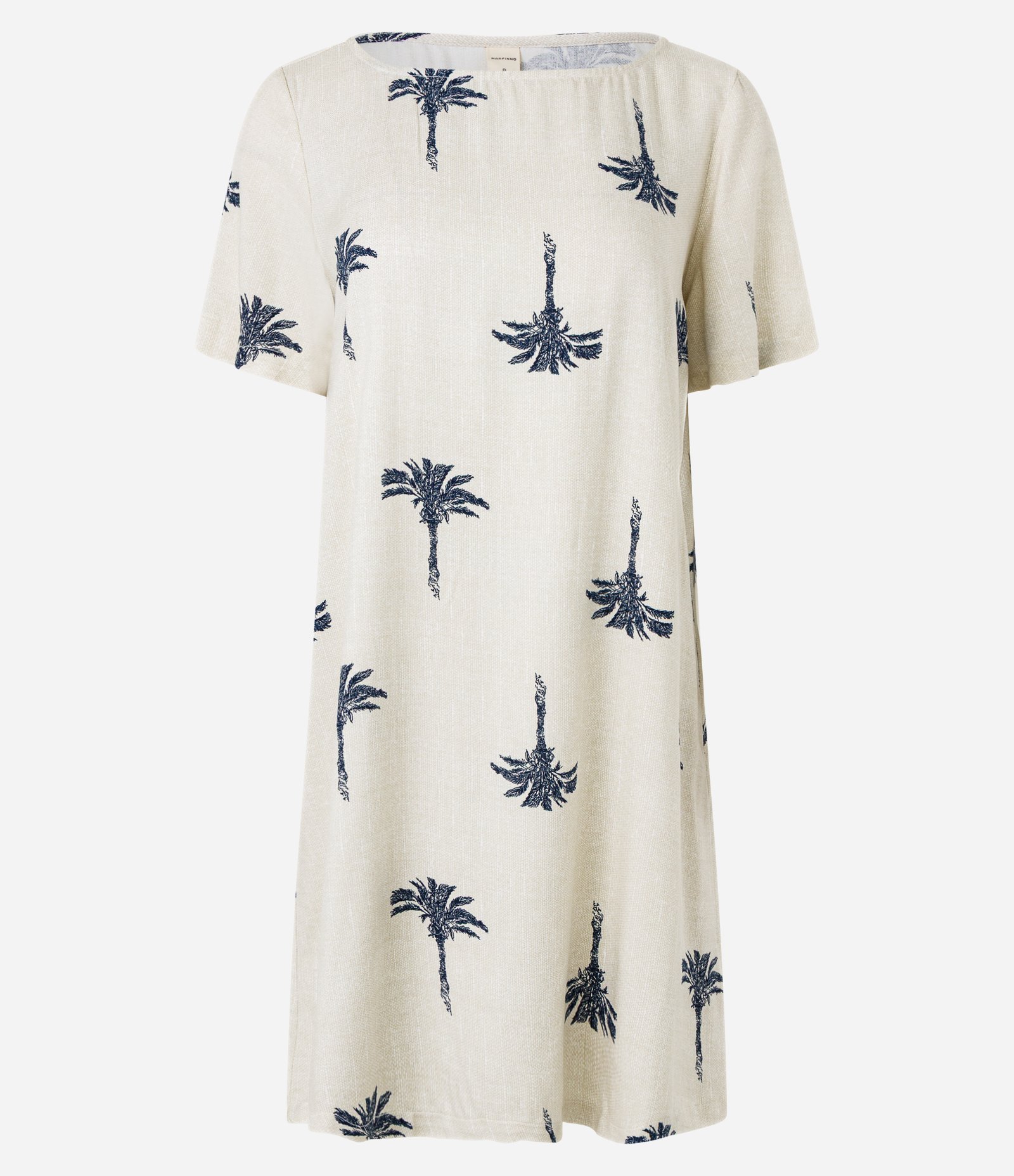 Vestido T-Shirt em Viscose com Efeito Linho e Estampa Coqueiros Off White 4
