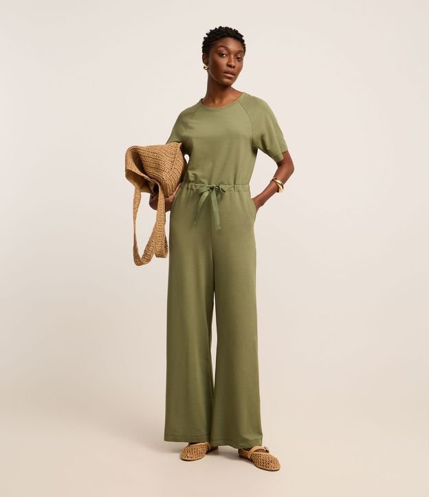 Macacão Relo e Longo em Orly com Amarração na Cintura