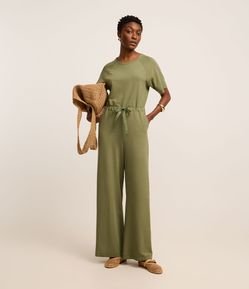 Macacão Reto e Longo em Orly com Amarração na Cintura