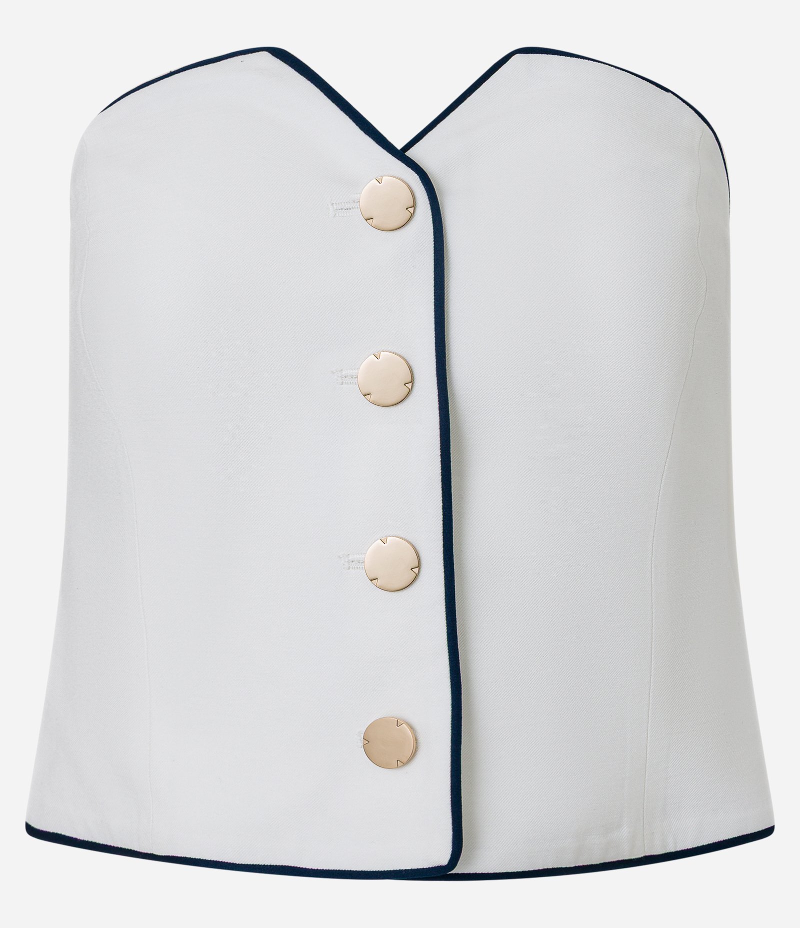 Blusa Alfaiatada Sem Alça com Botões e Vieses Contrastantes Branco Neve 5