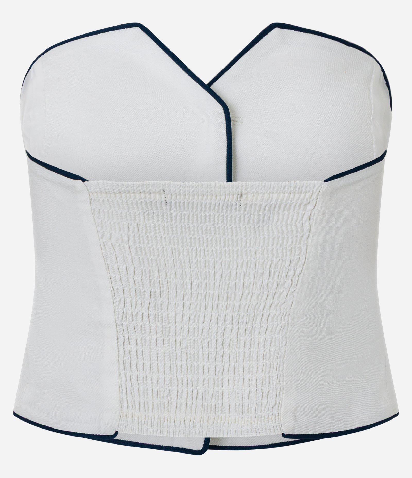 Blusa Alfaiatada Sem Alça com Botões e Vieses Contrastantes Branco Neve 6