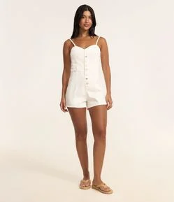 Macaquinho Curto em Sarja com Alcinha e Decote Coração