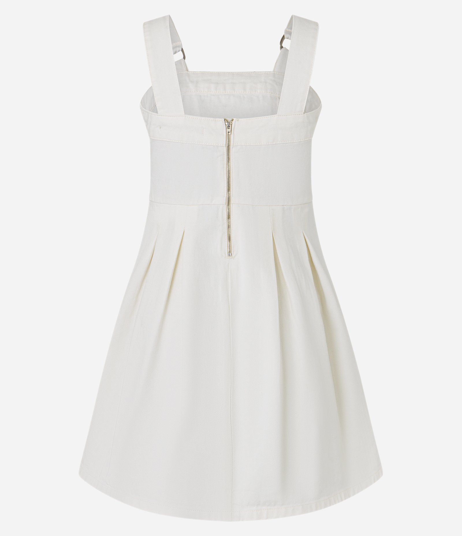 Vestido Curto em Sarja com Alça com Ajustadores e Saia Plissada Branco 6
