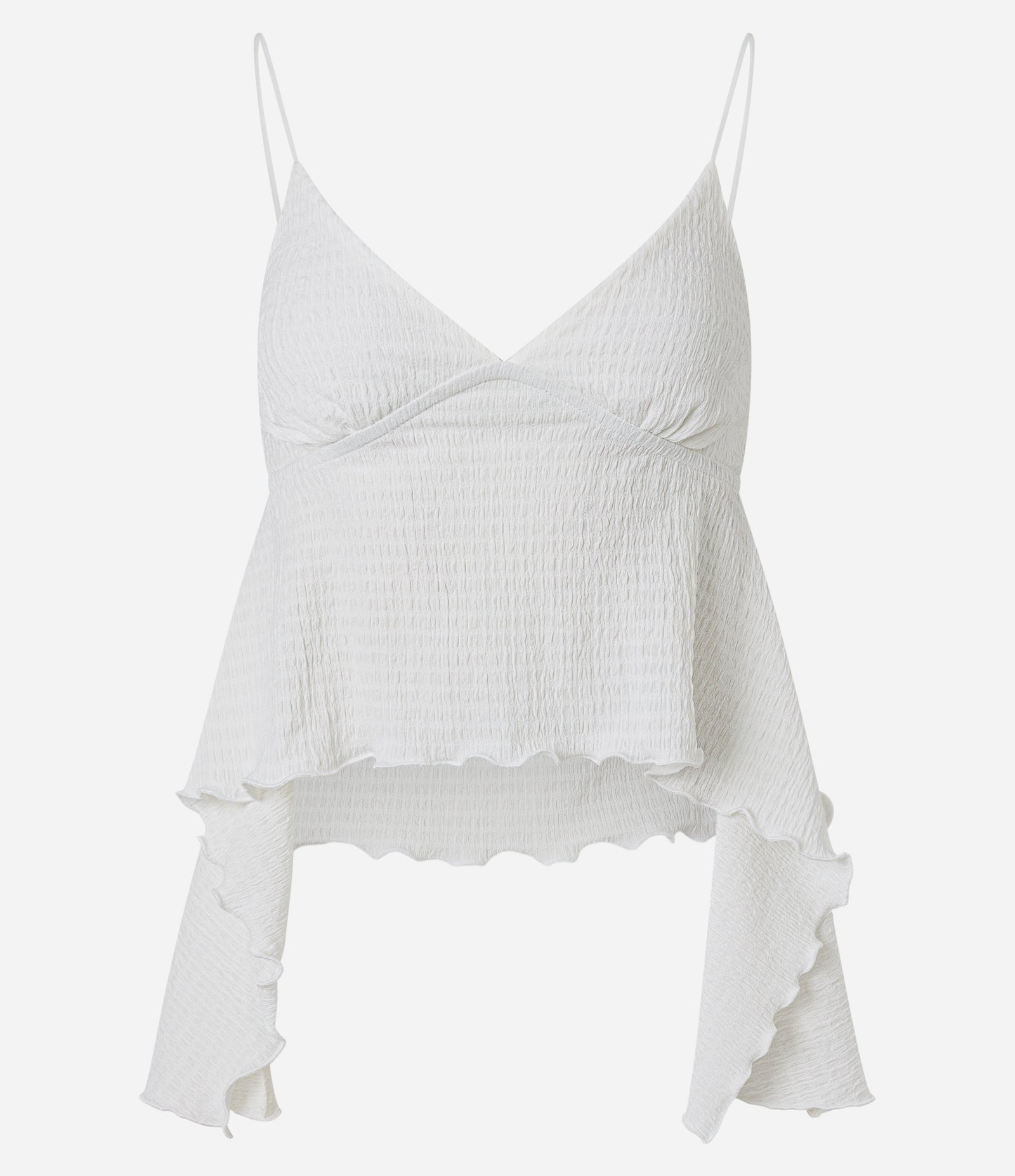 Blusa Curta Texturizada com Alças Finas e Pontas Branco 6
