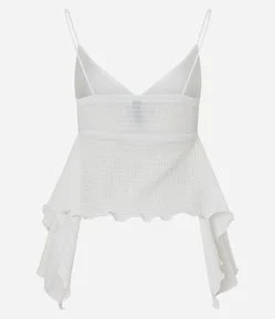 Blusa Curta Texturizada com Alças Finas e Pontas