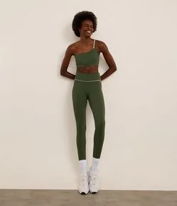Calça Legging Esportiva em Microfibra Canelada com Friso Contrastante