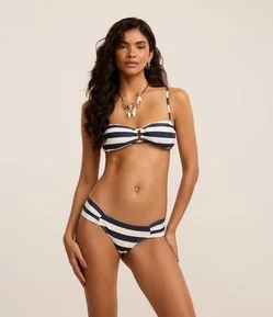Biquíni Calcinha Lateral Drapeada em Microfibra Listrada