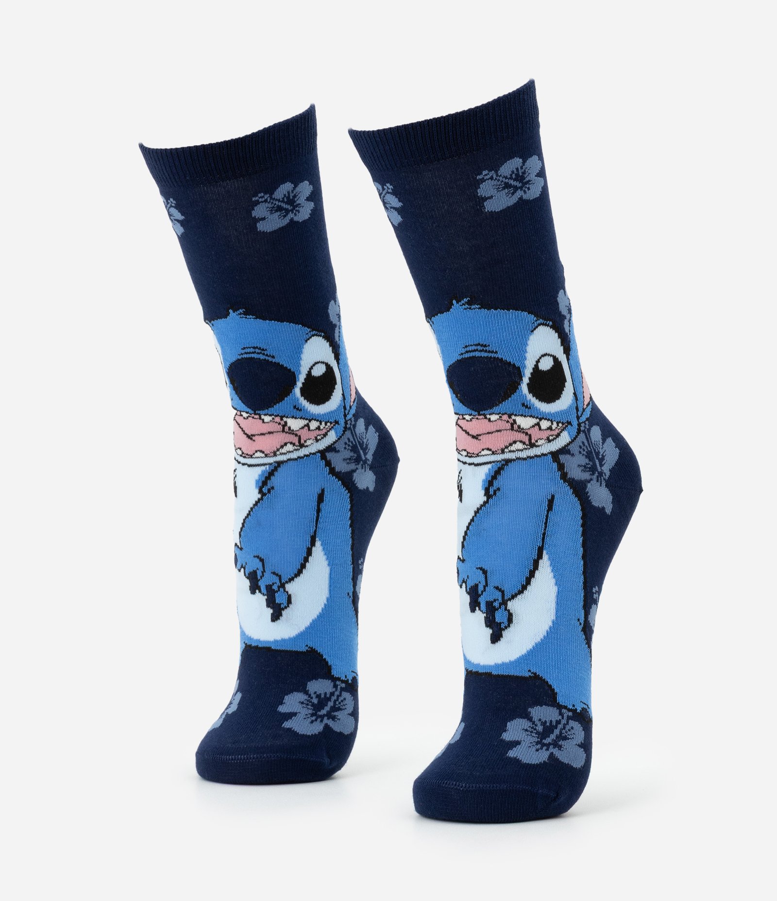 Meia Cano Longo em Algodão com Estampa Stitch Azul 1