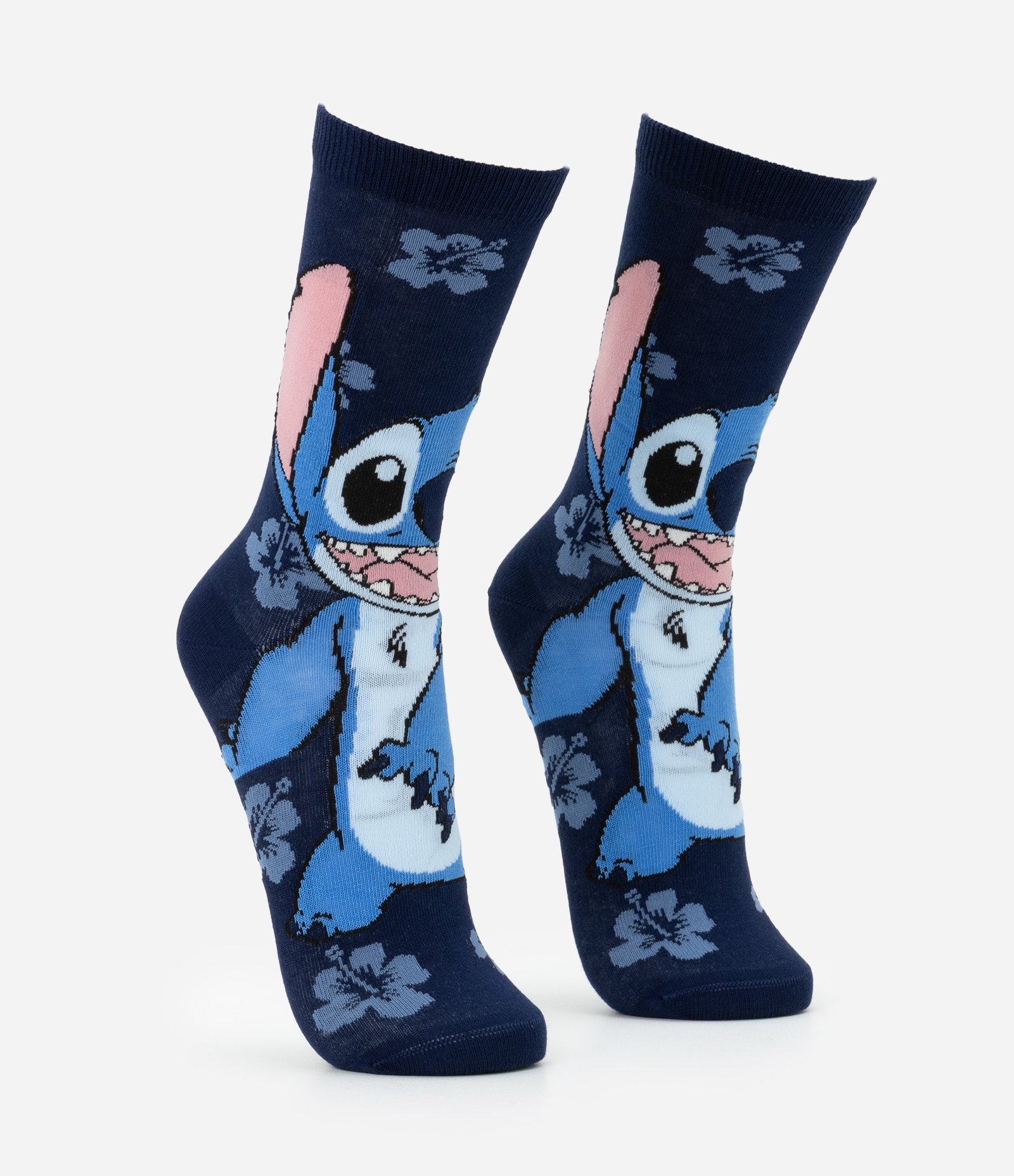 Meia Cano Longo em Algodão com Estampa Stitch Azul 2