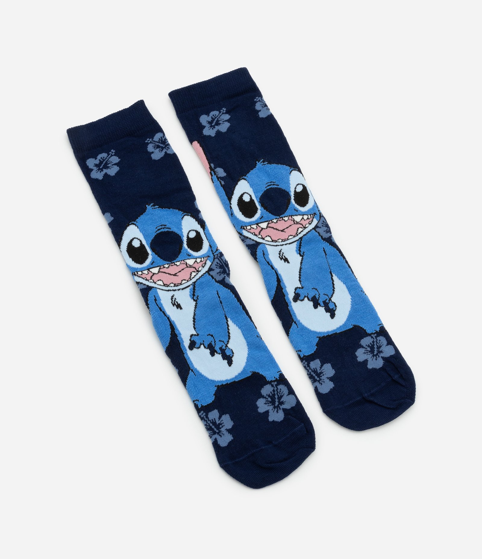 Meia Cano Longo em Algodão com Estampa Stitch Azul 4