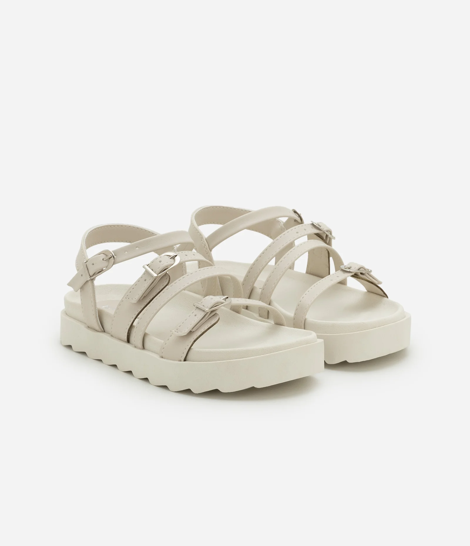 Sandália Infantil Flatform com Tiras e Fivelas - Tam 27 ao 34 Off White 1