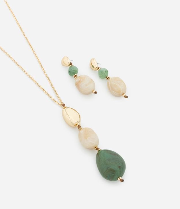 Conjunto de Colar Longo com Reginas e Brinco com Pingente