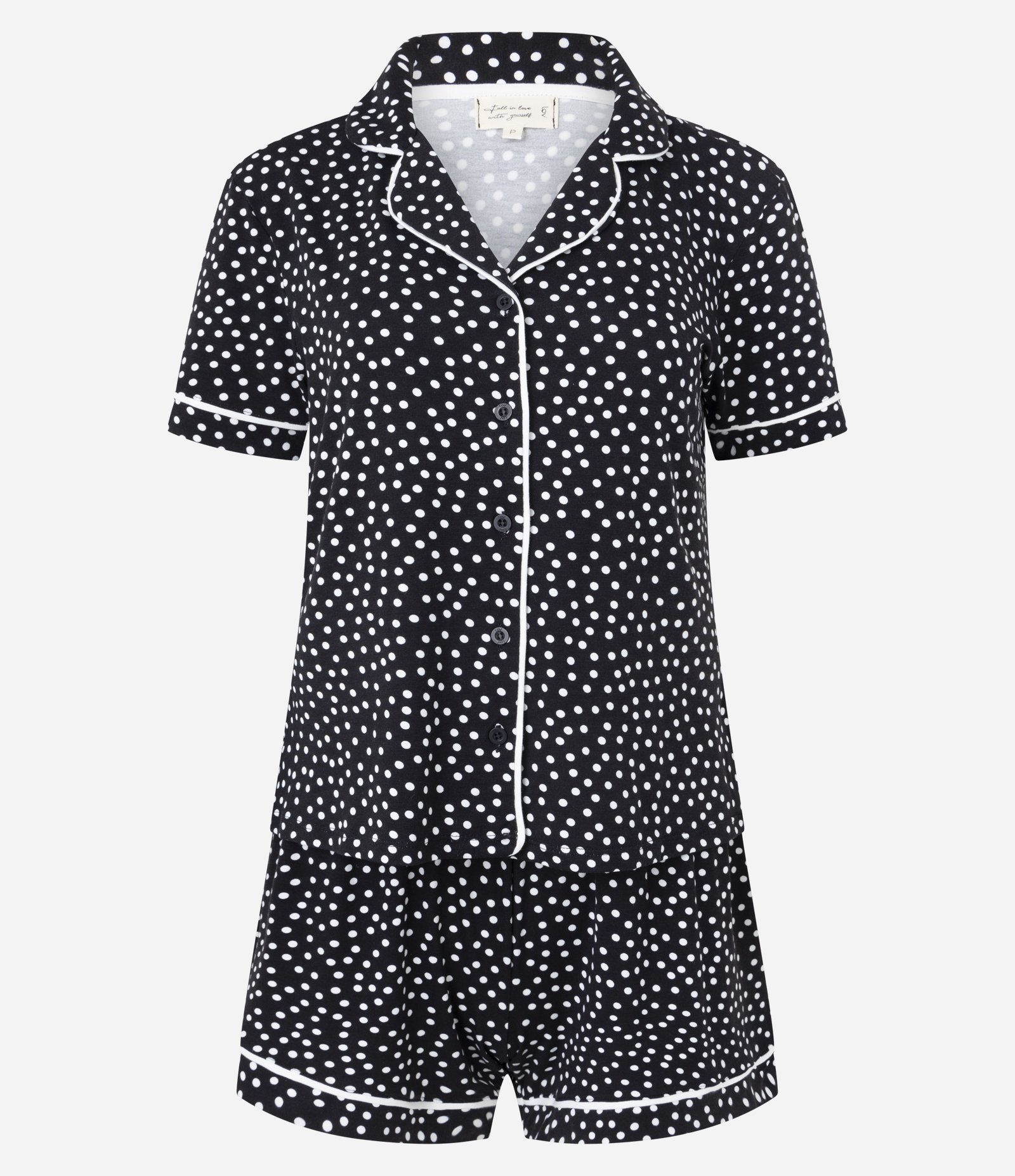 Pijama Short Doll Americano em Viscose com Estampa Poá Preto 3