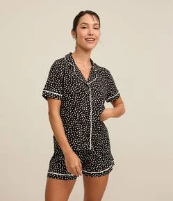 Pijama Short Doll Americano em Viscose com Estampa Poá