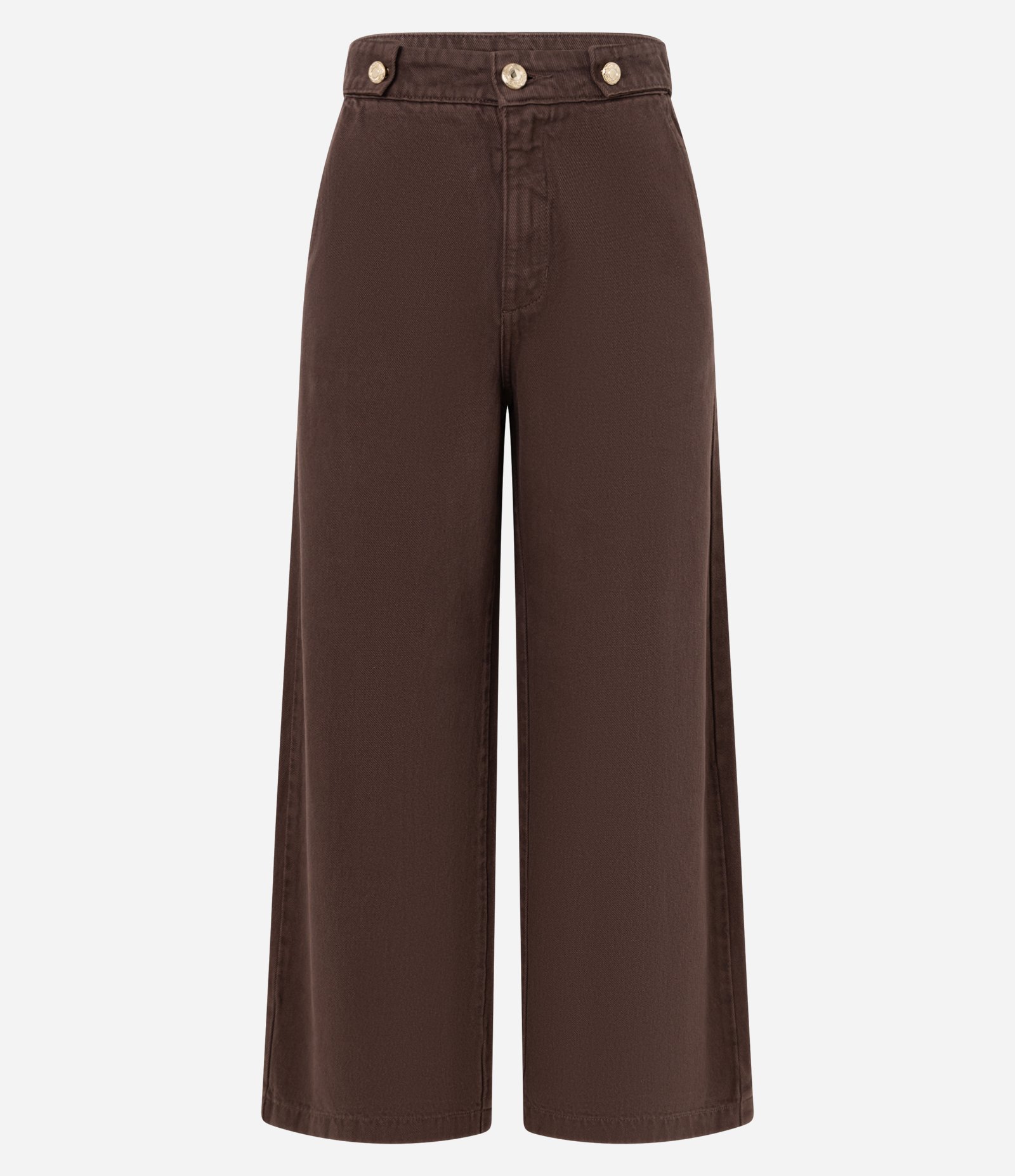 Calça Wide Leg Cropped em Sarja com Tiras no Cós Marrom 5