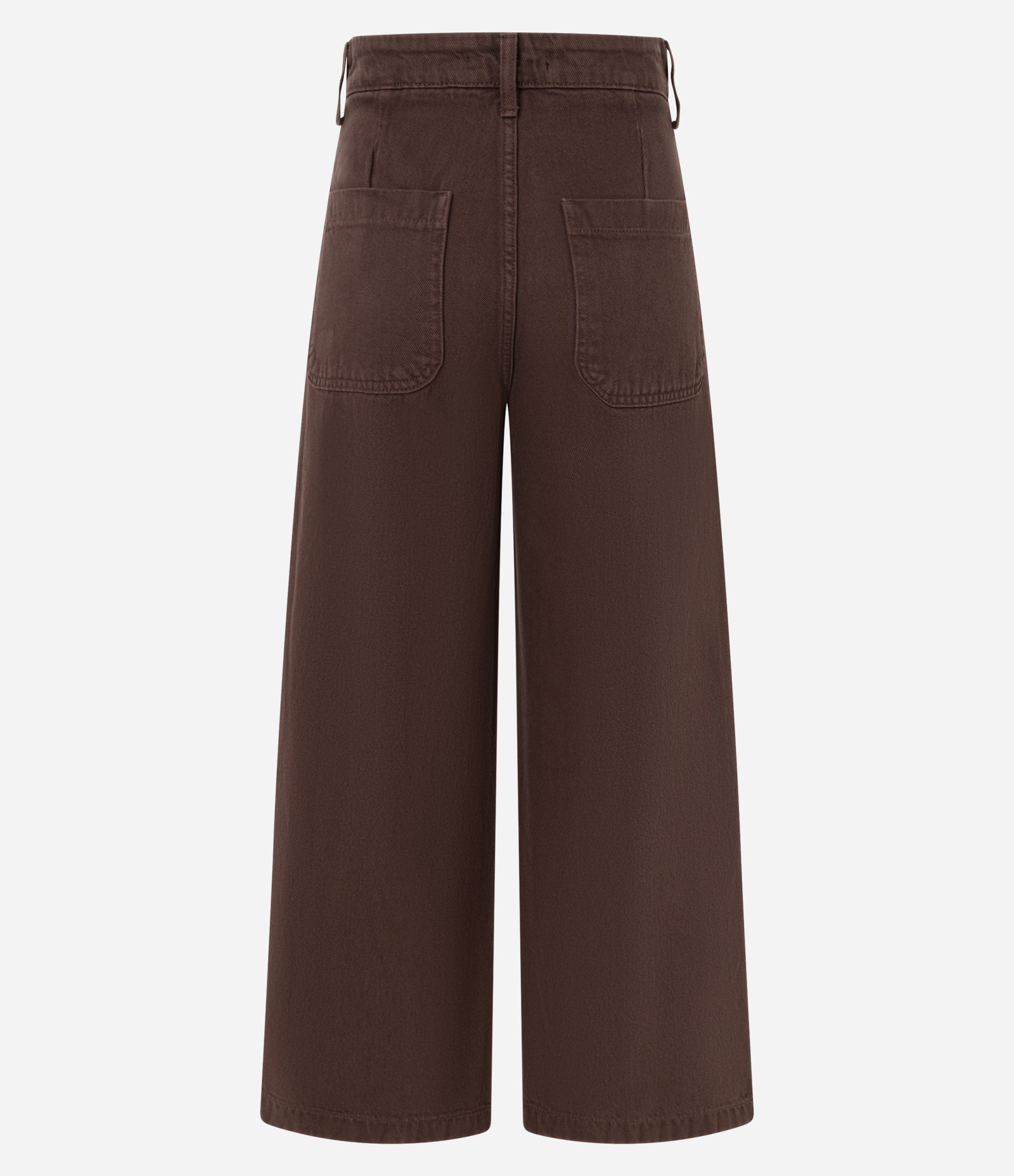 Calça Wide Leg Cropped em Sarja com Tiras no Cós Marrom 6