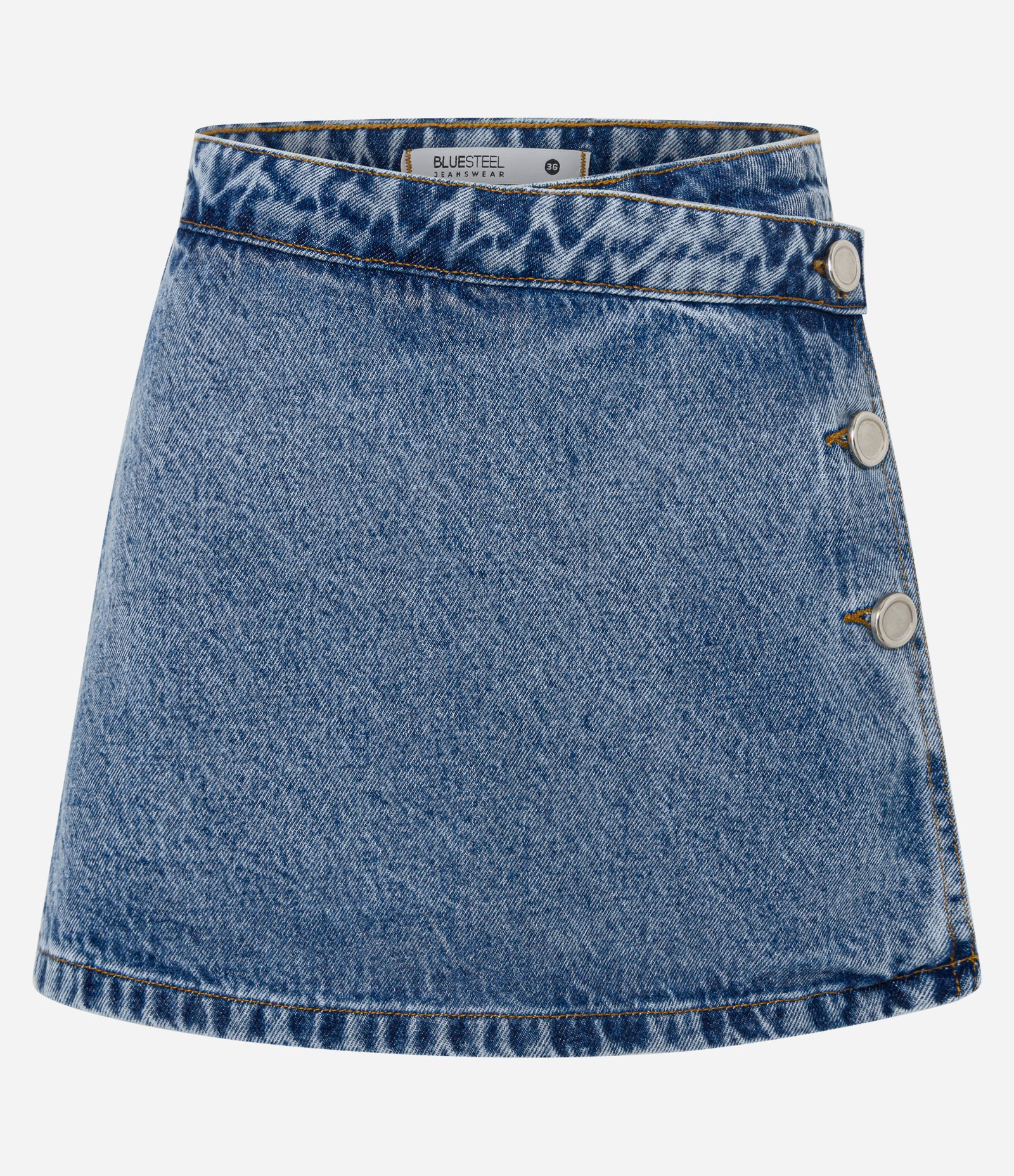Short Saia Jeans com Botões no Transpasse Azul 5