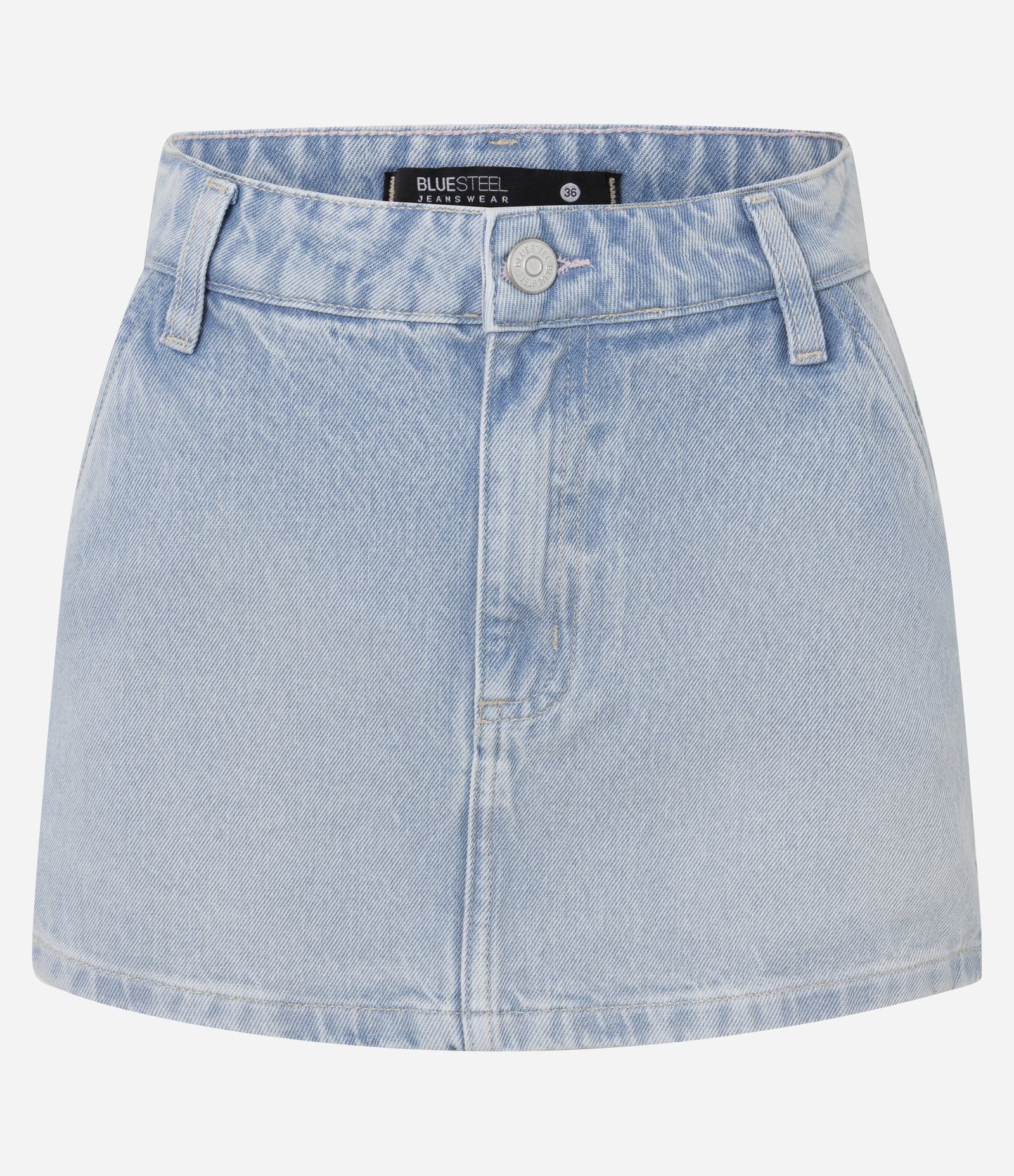 Saia Mini em Jeans com Bolso Faca e Bordado de Laço Azul 4