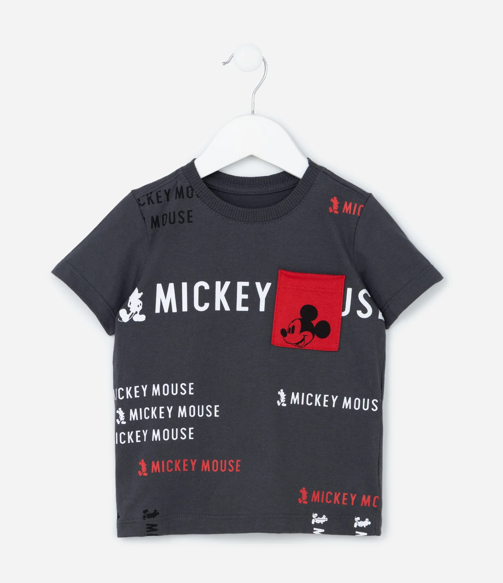 Camiseta Infantil com Bolsinho e Estampa Mickey Mouse - Tam 1 a 6 Anos Cinza 1