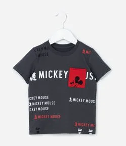 Camiseta Infantil com Bolsinho e Estampa Mickey Mouse - Tam 1 a 6 Anos