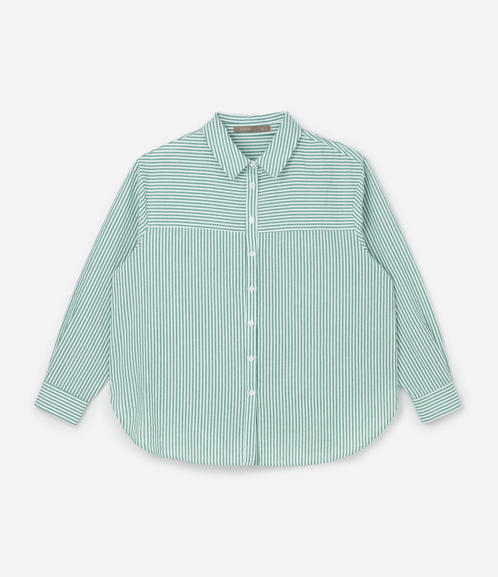 Camisa Básica em Tricoline Listrado Curve & Plus Size Verde 4