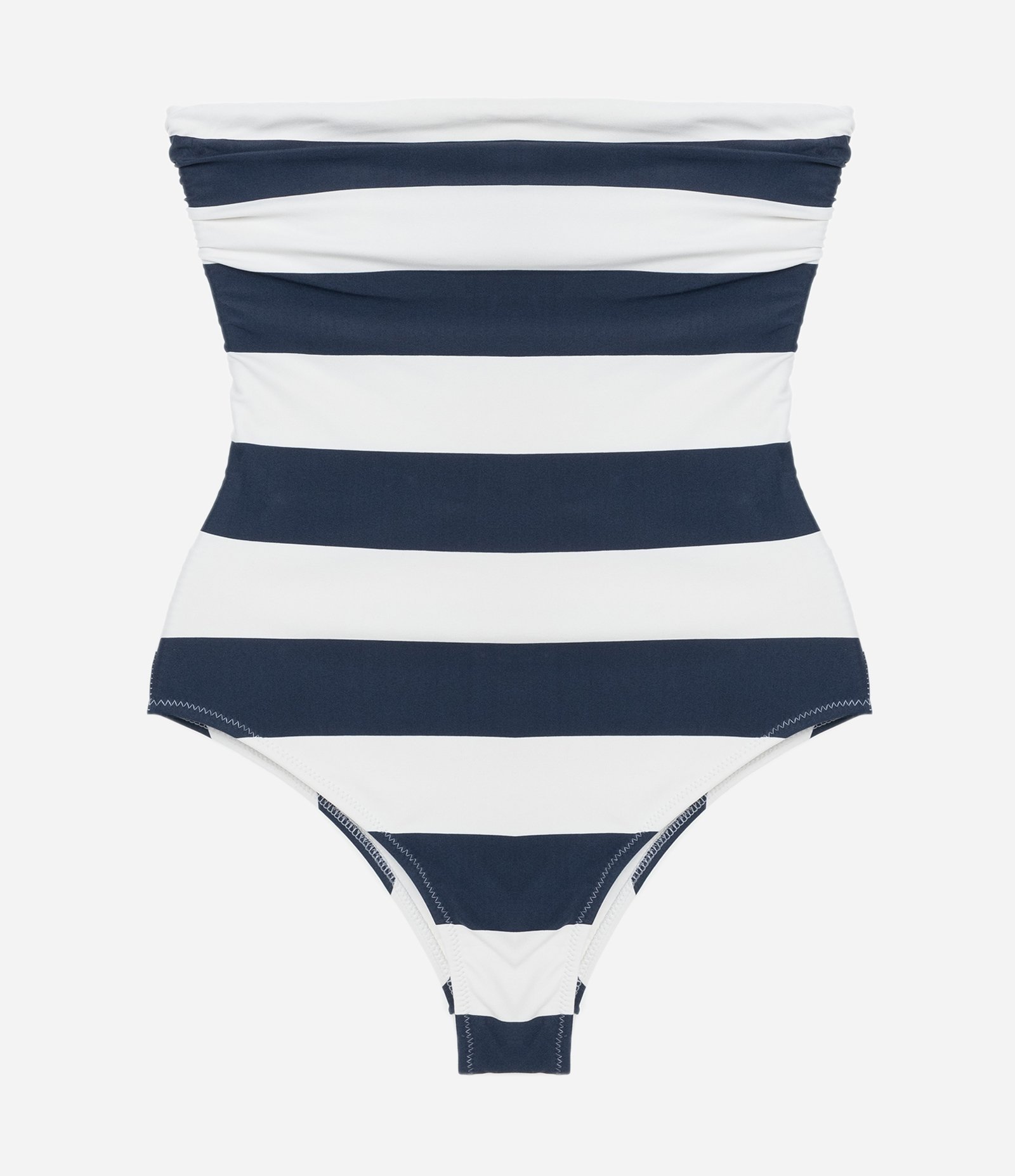 Maiô sem Alça em Microfibra com Estampa Listrada Azul Marinho/Branco 4