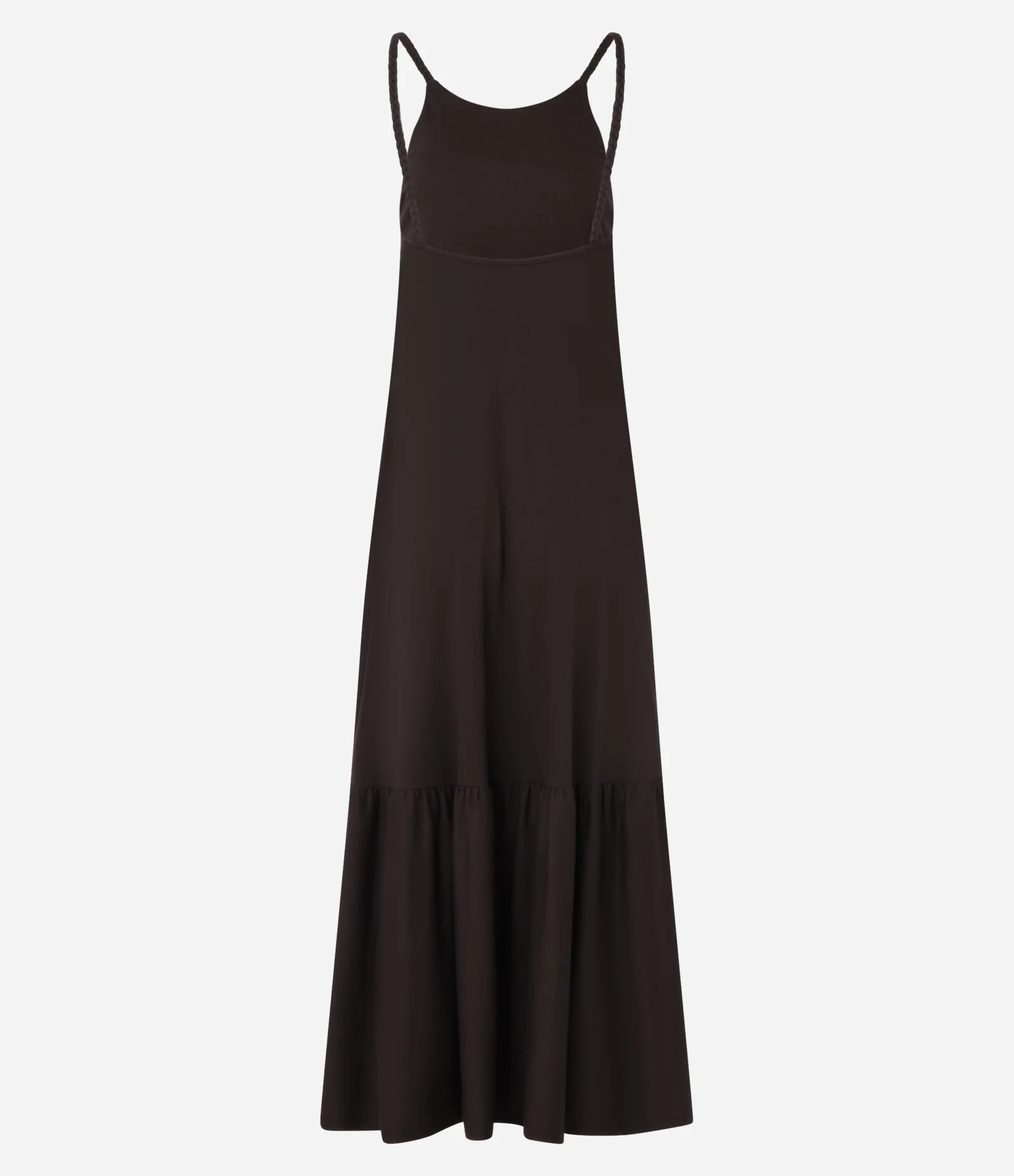 Vestido Longo em Algodão com Alça Trançada Marrom 2
