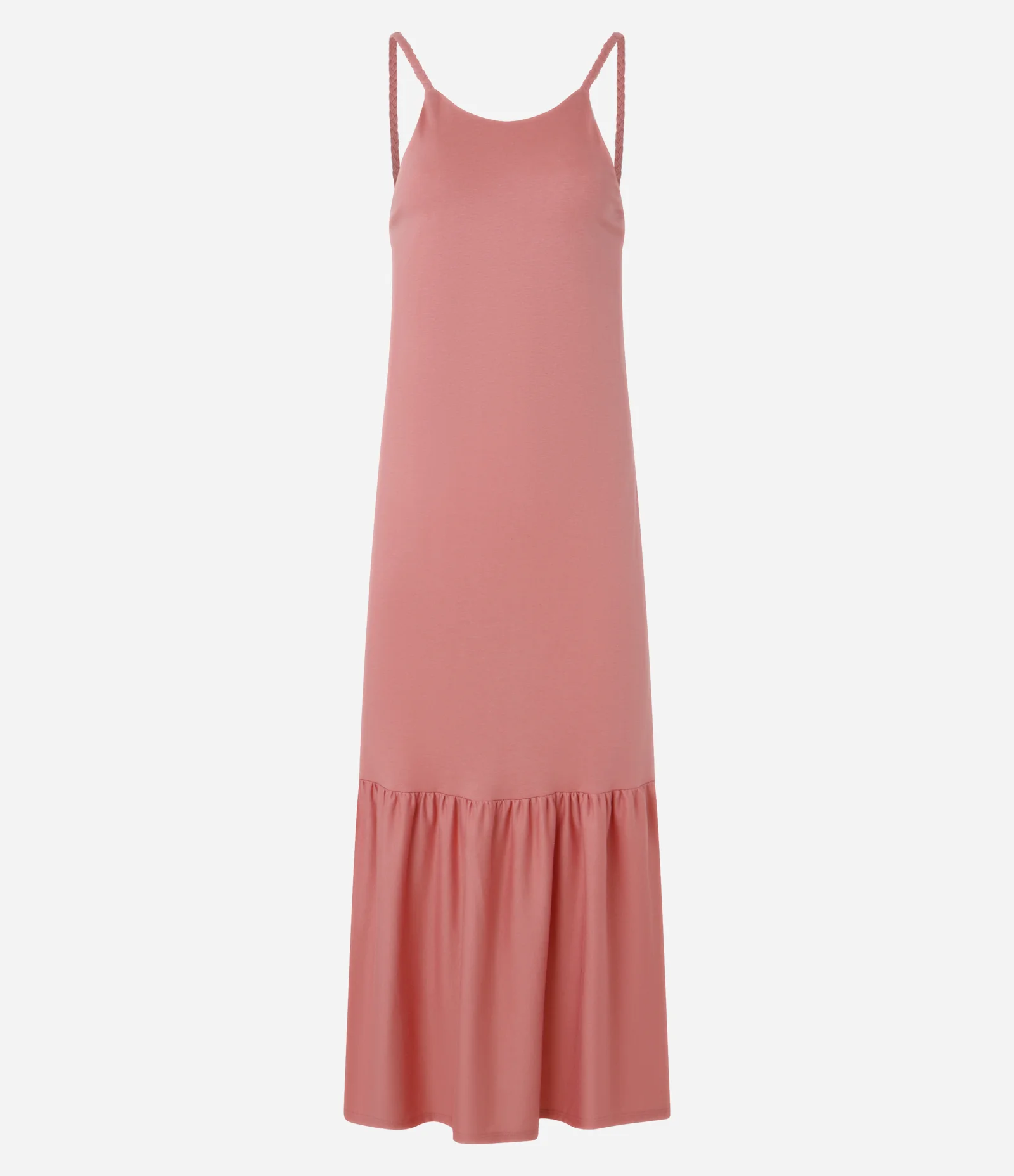 Vestido Longo em Algodão com Alça Trançada Rosa 1