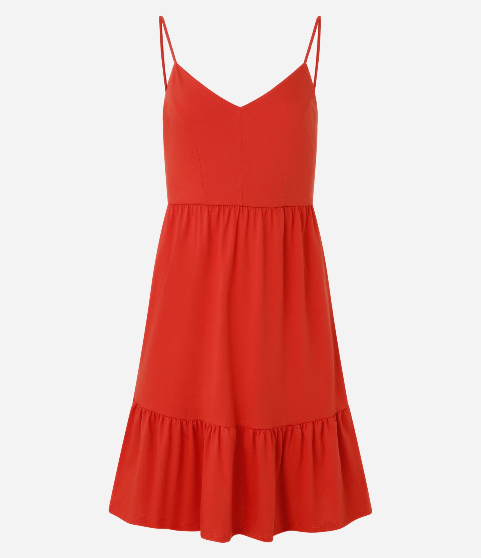 Vestido Curto em Ribana com Babado na Barra e Alcinhas Vermelho 1