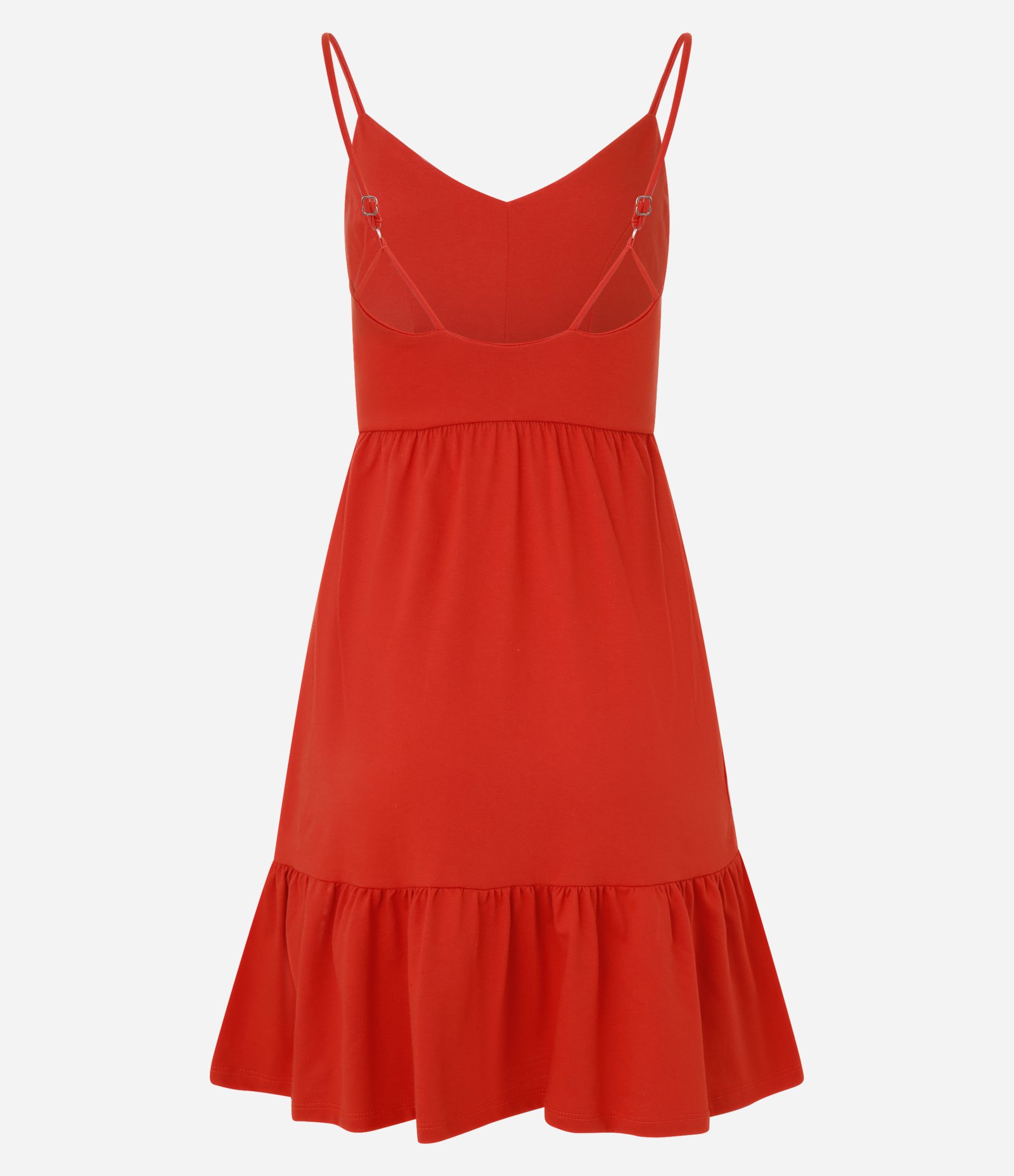 Vestido Curto em Ribana com Babado na Barra e Alcinhas Vermelho 2