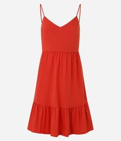 Vestido Curto em Ribana com Babado na Barra e Alcinhas