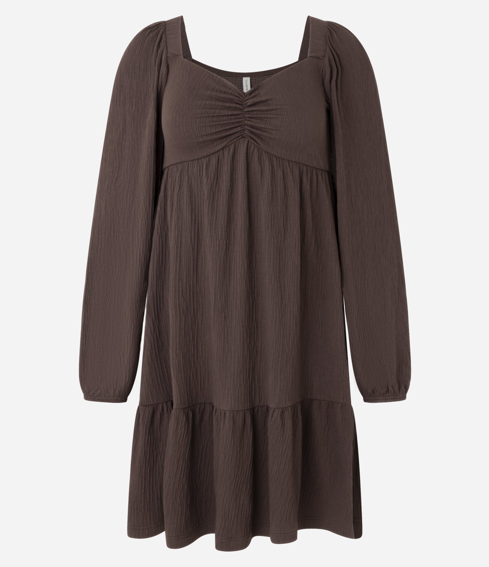 Vestido Curto Texturizado com Decote Coração Marrom 4