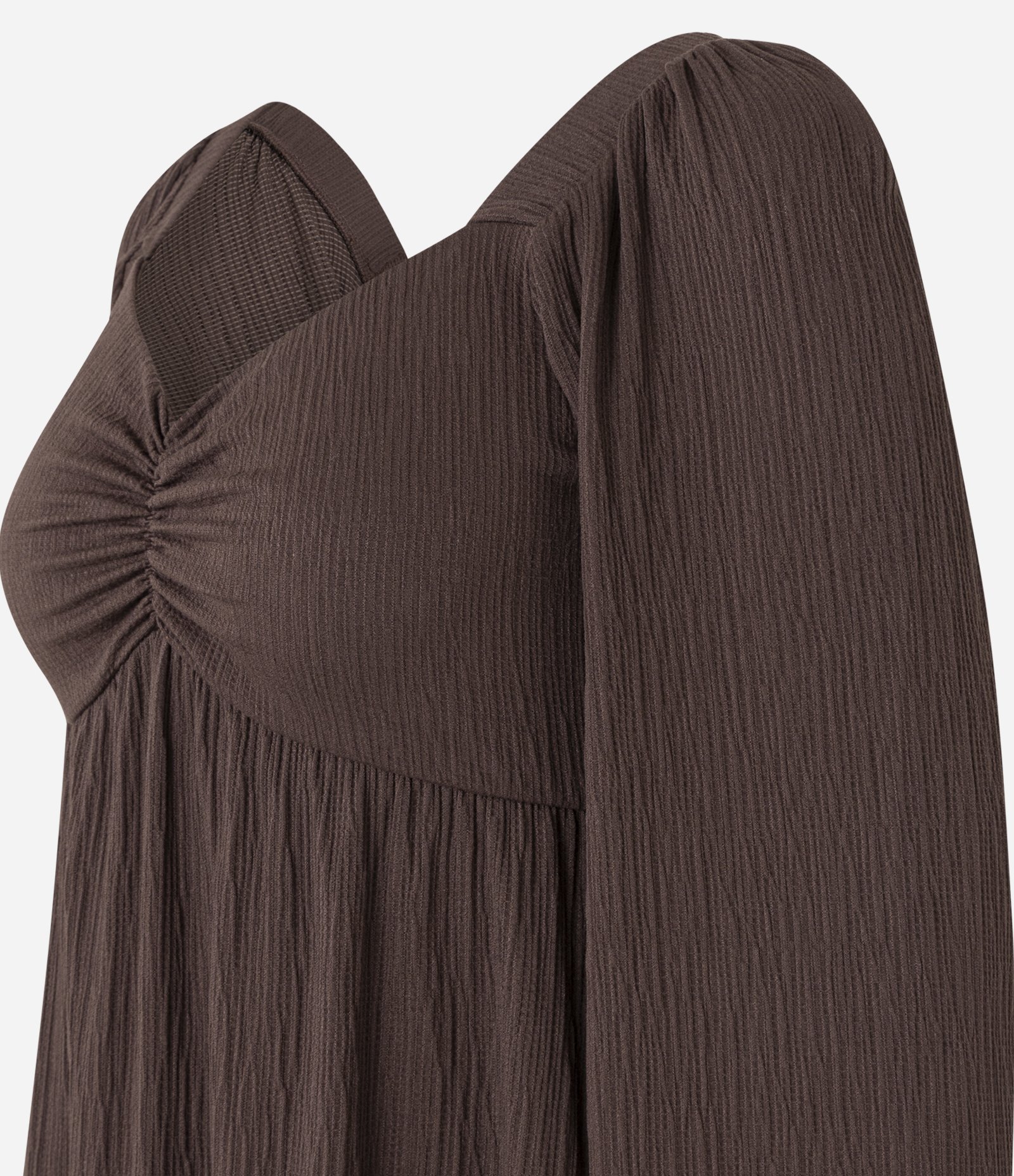 Vestido Curto Texturizado com Decote Coração Marrom 5