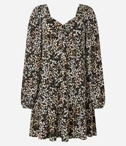 Vestido Curto em Viscose Texturizada e Estampa Floral Liberty