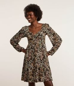 Vestido Curto em Viscose Texturizada e Estampa Floral Liberty