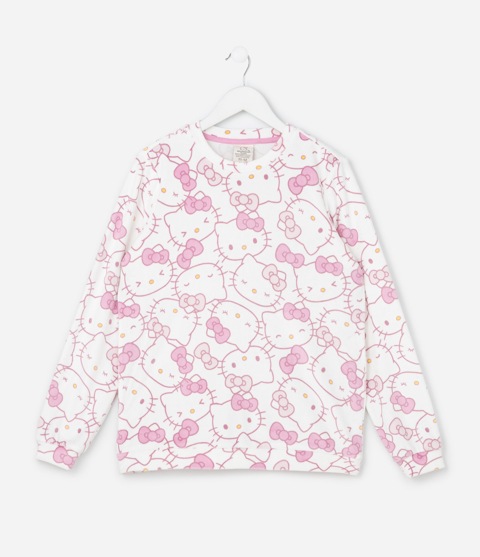 Pijama Infantil Longo em Plush com Estampa Hello Kitty – Tam 4 a 16 Anos Branco/Rosa Claro 3